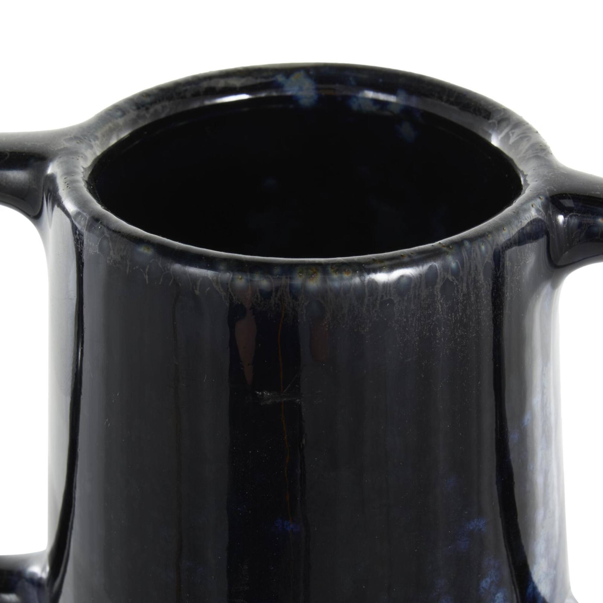 16" Dark Blue Ceramic Textured Cone Vase with Curved Handles